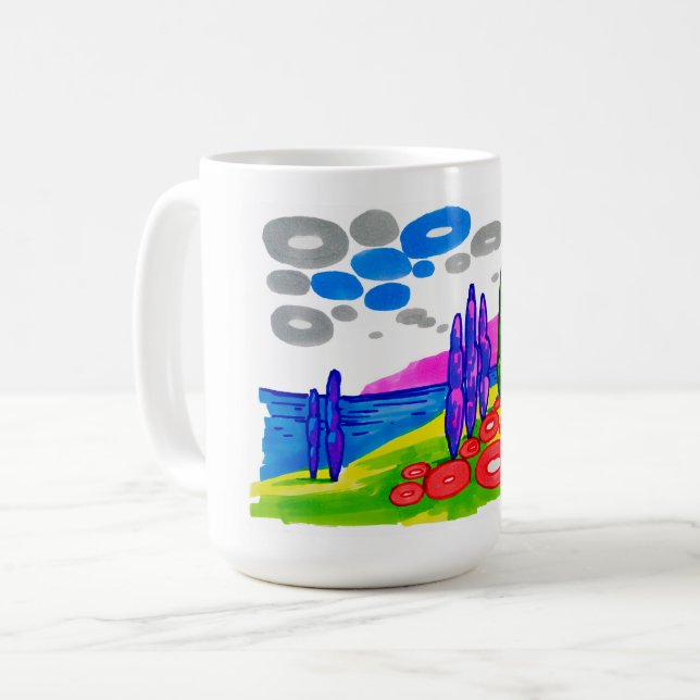 Mug Paradis Pop Art – Paysage Graphique Audacieux (Devant gauche)