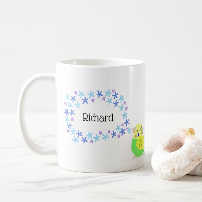 Mug Parakeet Budgie Budgerigar Amateur d'oiseaux Nom p (Avec donut)
