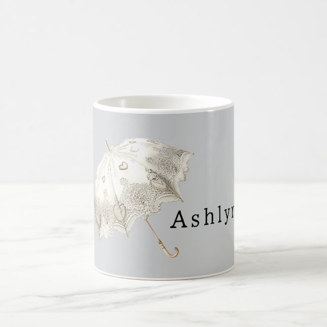 Mug Parapluie coeurs blanc gris (Centre)