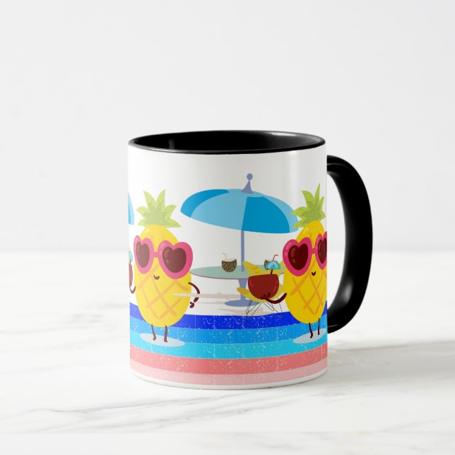 Mug Parapluie de noix de coco d'ananas Vibes de plage  (Devant droit)