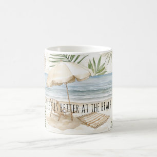 Mug Parapluie de plage coquillages tropicaux feuilles