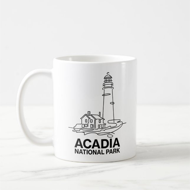 Mug Parc national Acadia Phare Line Art (Gauche)