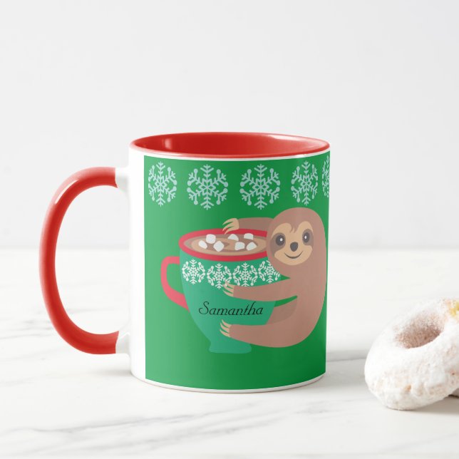 Mug Parcours de vacances Personnalisé Rouge Vert (Avec donut)
