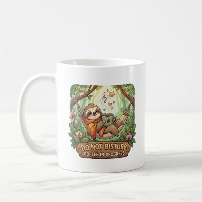 Mug Paresseux Cozy avec Café et Ne Pas Déranger Texte (Gauche)