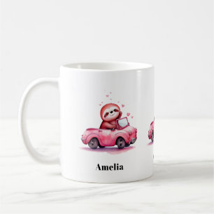 Mug Paresseux mignon conduisant une décapotable rose