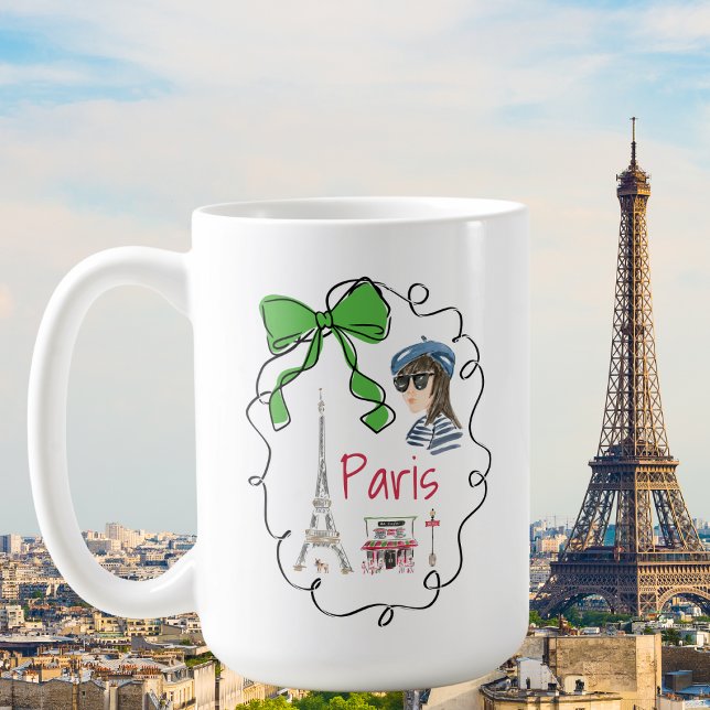 Mug Paris Coquette Tour Eiffel Café Green Bow Frame (Créateur téléchargé)