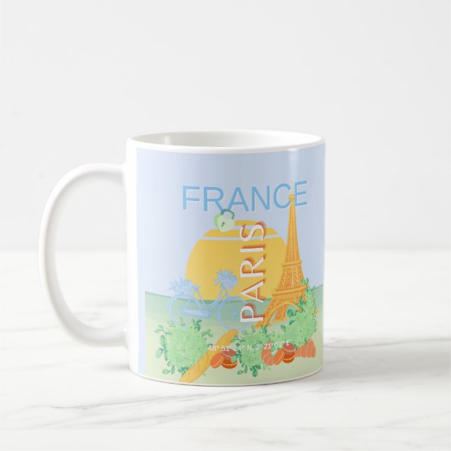 Mug Paris, France, Art du voyage, Preppy, Pastel, Bleu (Gauche)