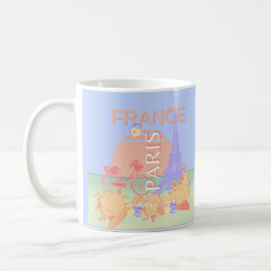Mug Paris, France, Art du voyage, Preppy, Pastel, Bleu