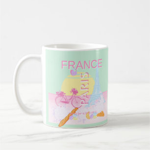 Mug Paris, France, Art du voyage, Preppy, Pastel, Vert