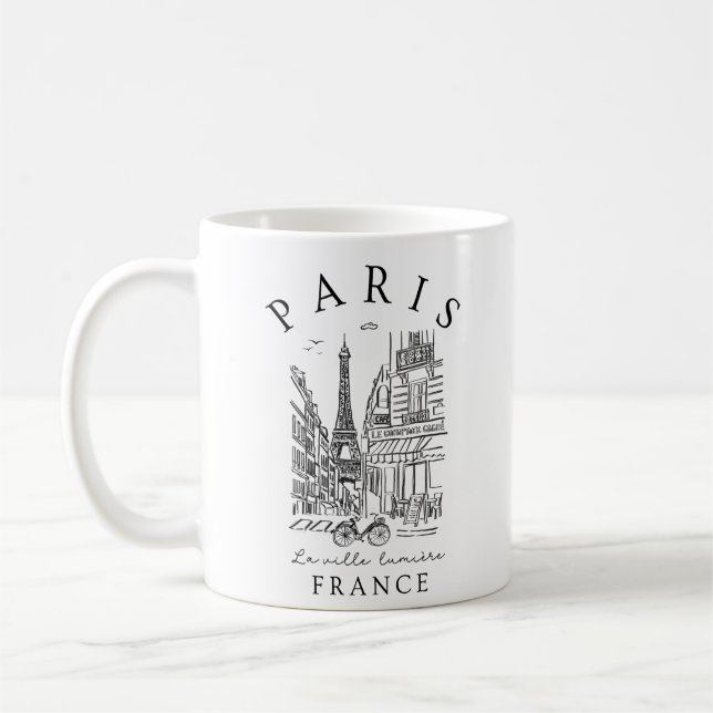 Mug Paris France –  Esquisse avec la Tour Eiffel & Caf (Gauche)