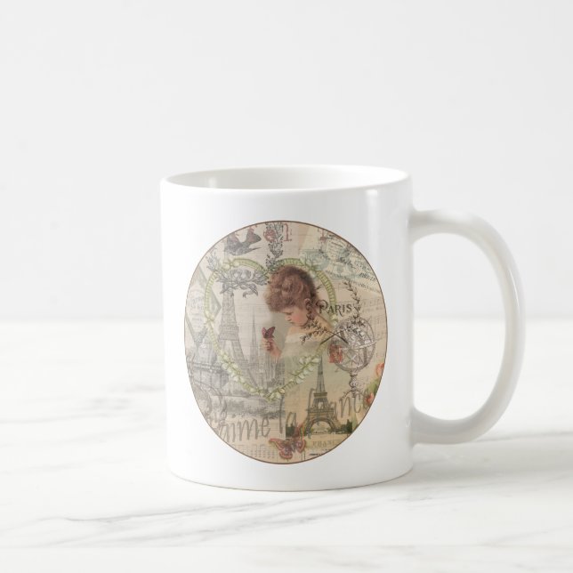 Mug Paris France Jolie Fille Douce Tour Eiffel (Droite)