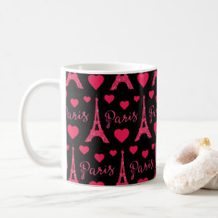 Mug Paris France Tour Eiffel Cœurs Roses Paillettes