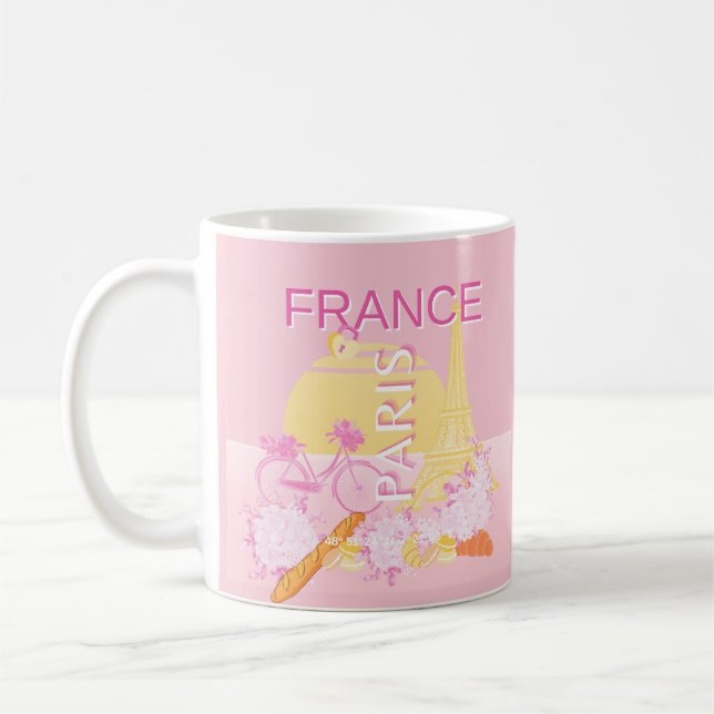 Mug Paris, France, Travel Art, Preppy, Rose (Gauche)