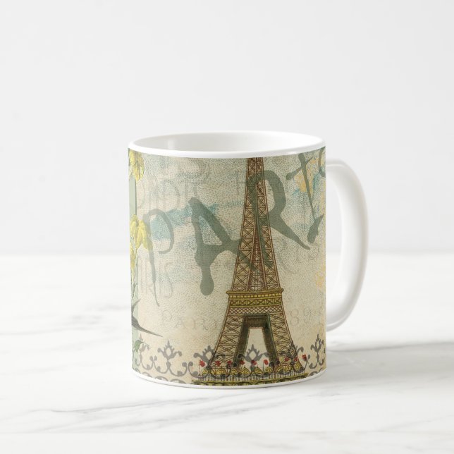 Mug Paris France Voyage Vintage Art Antique Peinture (Devant droit)