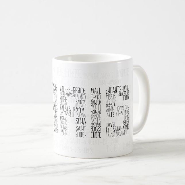 Mug Paris Quartiers Typographique Word Art (Devant droit)