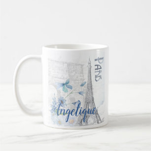 Mug Paris Scène et Fleurs Bleues Personnalisées
