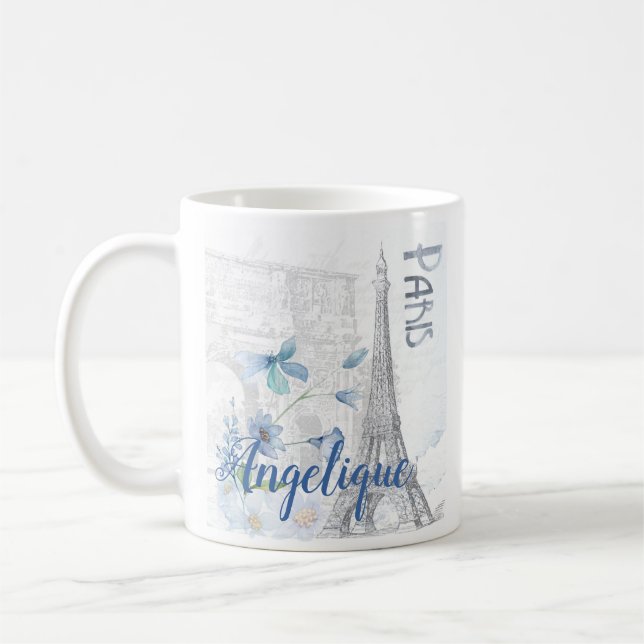 Mug Paris Scène et Fleurs Bleues Personnalisées (Gauche)