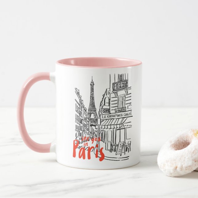 Mug Paris Street Sketch Art (Avec donut)