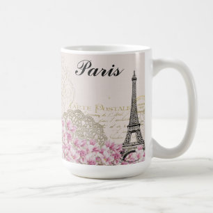 Mug Paris Tour Eiffel France Fleurs roses Vintages