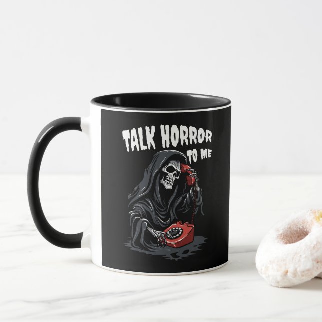 MUG PARLER HORREUR À MOI GRIM REAPER TÉLÉPHONE ROUGE (Avec donut)