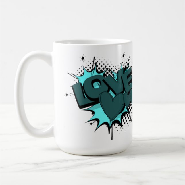 Mug Parole d'amour avec les coeurs dans une couleur ve (Gauche)