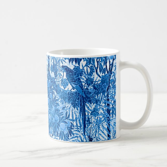 Mug Parrot dans un cadre de jungle, Indigo bleu et bla (Droite)