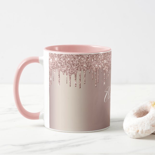 Mug Parties scintillant à goutte rose or Rose Monogram (Avec donut)