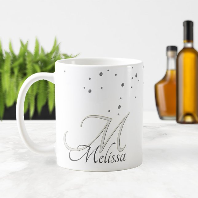 Mug ✨ Parties scintillant argentée Étincelles Nom et M (✨ Silver Glitter Sparkles Name and Monogram Coffee Mug
)