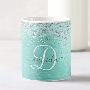 Mug Parties scintillant argentée turquoise en métal br