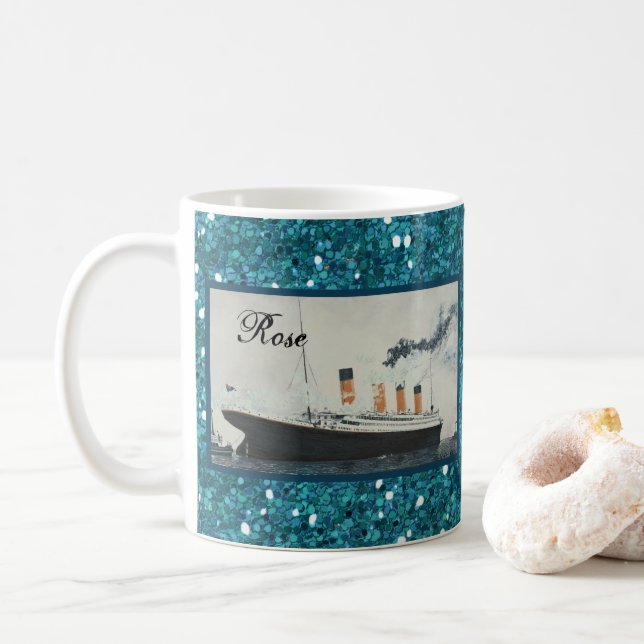Mug Parties scintillant bleu océan Titanic Personnalis (Avec donut)