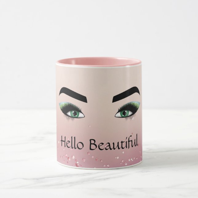 Mug Parties scintillant Bleu Rose vert yeux cils (Centre)