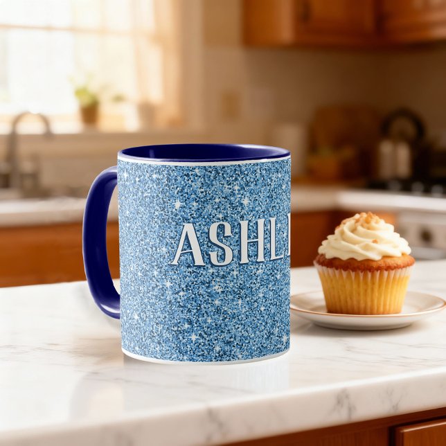 Mug Parties scintillant Bleue Étincelante Personnalisé (Birthday gift idea! Personalized coffee mug with custom name.)
