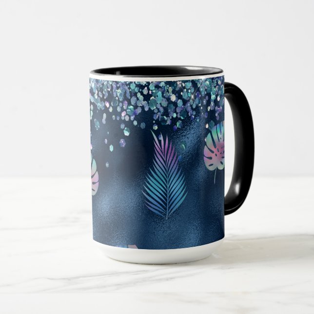 Mug Parties scintillant Blue Faux et Feuilles correspo (Devant droit)