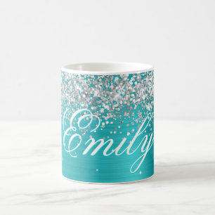Mug Parties scintillant d'argent personnalisée Turquoi