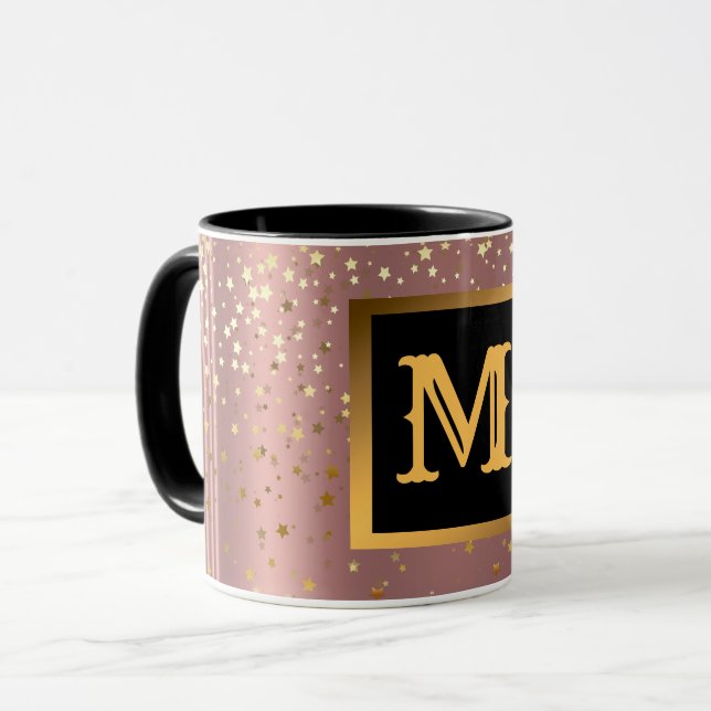 Mug Parties scintillant de luxe Or rose étoiles Monogr (Devant gauche)