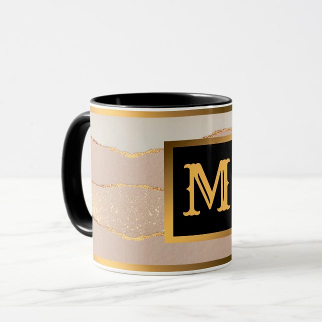 Mug Parties scintillant de luxe Rose or Monogramme (Devant gauche)