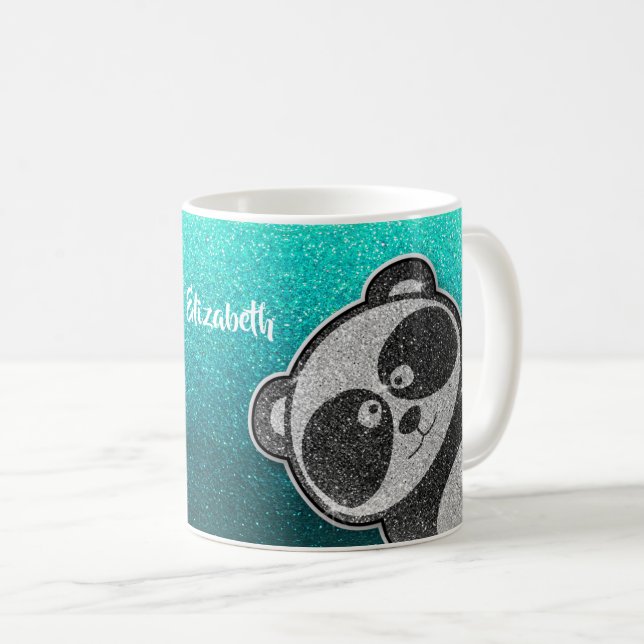 Mug Parties scintillant de panda noir et blanc Nom de  (Devant droit)