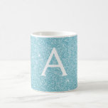 Mug Parties scintillant d'étincelle bleue Nom et initi<br><div class="desc">Parties scintillant turquoise Aqua Blue Sparkle Nom du monogramme et première tasse de café. La tasse fait le cadeau parfait pour quelqu'un qui aime le bleu.</div>