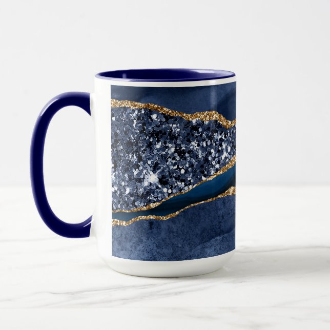 Mug Parties scintillant d'or bleu Agate Marbre élégant (Gauche)