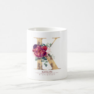 Mug Parties scintillant d'or K Monogramme Floral Bourg