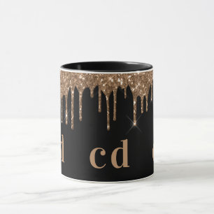 Mug Parties scintillant d'or noir goutte monogramme br