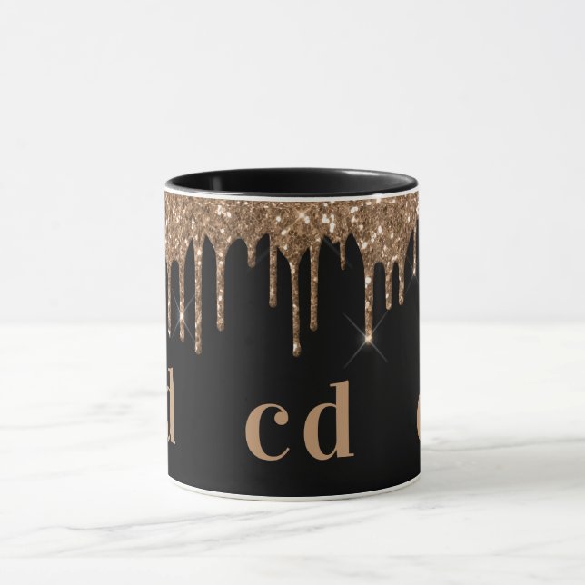Mug Parties scintillant d'or noir goutte monogramme br (Centre)