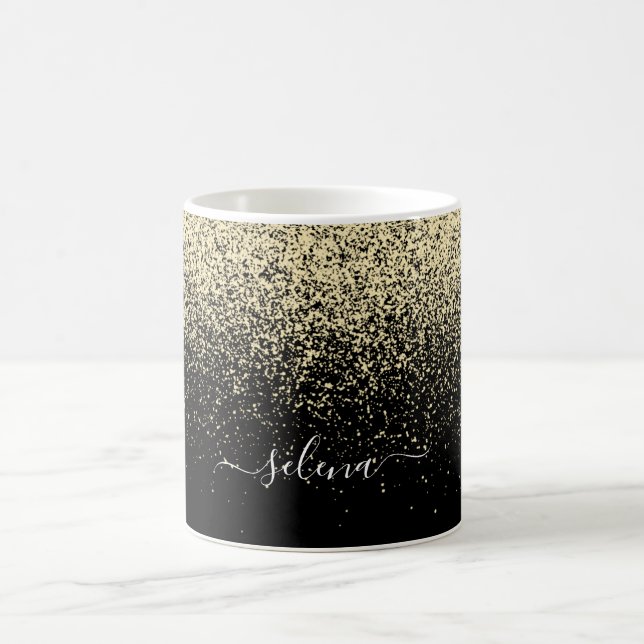 Mug Parties scintillant d'or noir Monogramme fille (Centre)