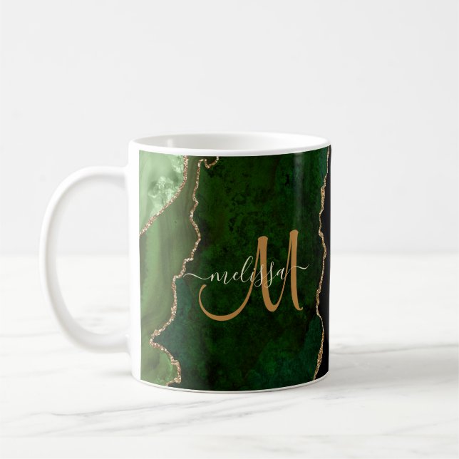 Mug Parties scintillant d'or vert chic Agate Monogramm (Gauche)