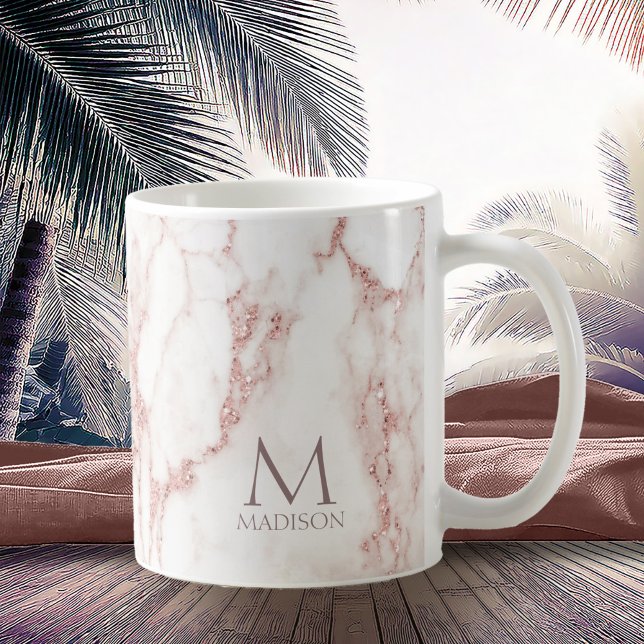 Mug Parties scintillant en marbre moderne Monogramme R (Créateur téléchargé)