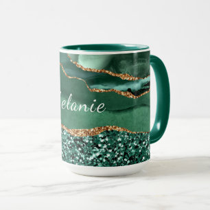 Mug Parties scintillant en marbre vert émeraude Nom pe