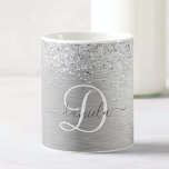 Mug Parties scintillant en métal brossé argenté Nom du<br><div class="desc">Personnalisez facilement cette tasse à café branchée avec une jolie parties scintillant brillante en argent sur un arrière - plan métallique brossé en argent.</div>