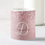 Mug Parties scintillant en métal brossé rose pâle Nom<br><div class="desc">Personnalisez facilement ce design chic et branché de tasse à café avec une jolie parties scintillant brillante en argent sur un arrière - plan métallique brossé en or rose.</div>