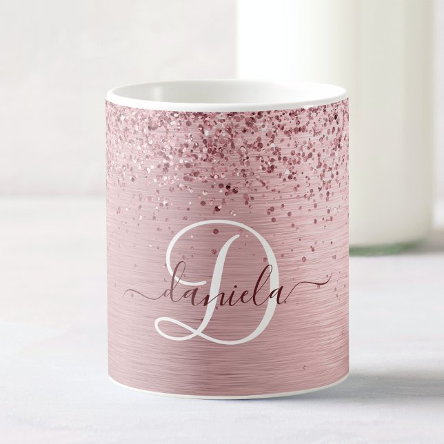 Mug Parties scintillant en métal brossé rose pâle Nom  (Créateur téléchargé)