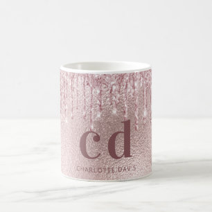 Mug parties scintillant en or rose goutte nom monogram